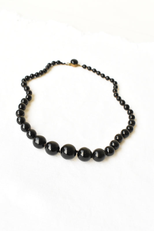 Vintage black glass bead necklace