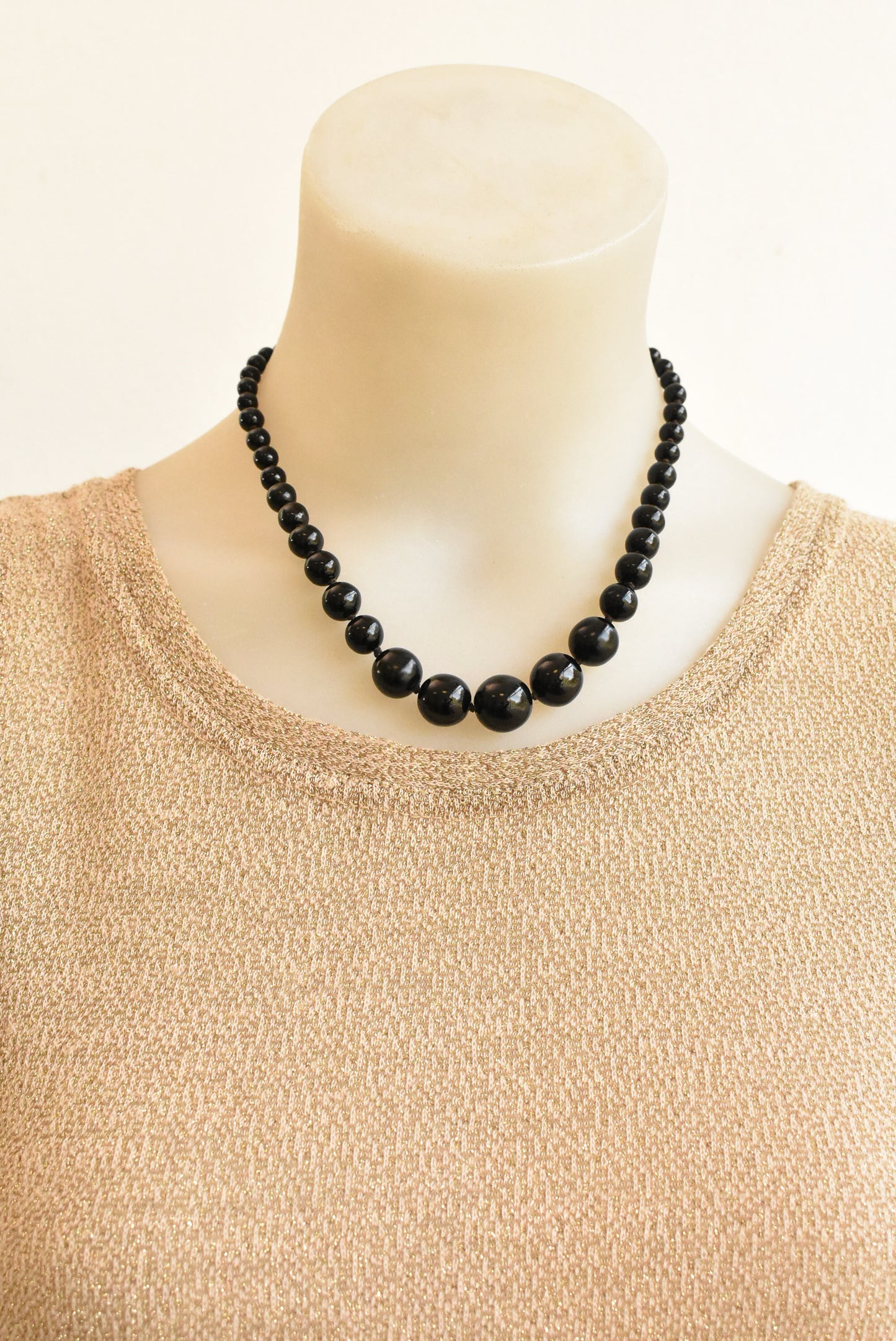 Vintage black glass bead necklace