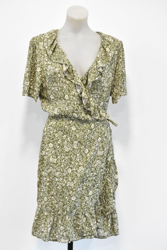 Billabong green floral wrap dress, 12
