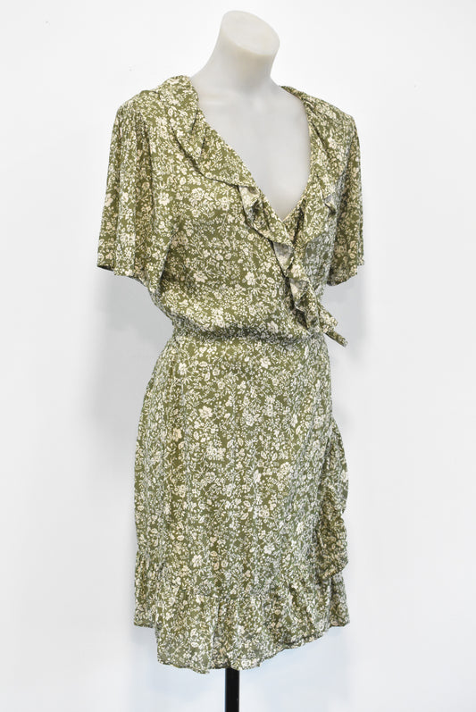 Billabong green floral wrap dress, 12