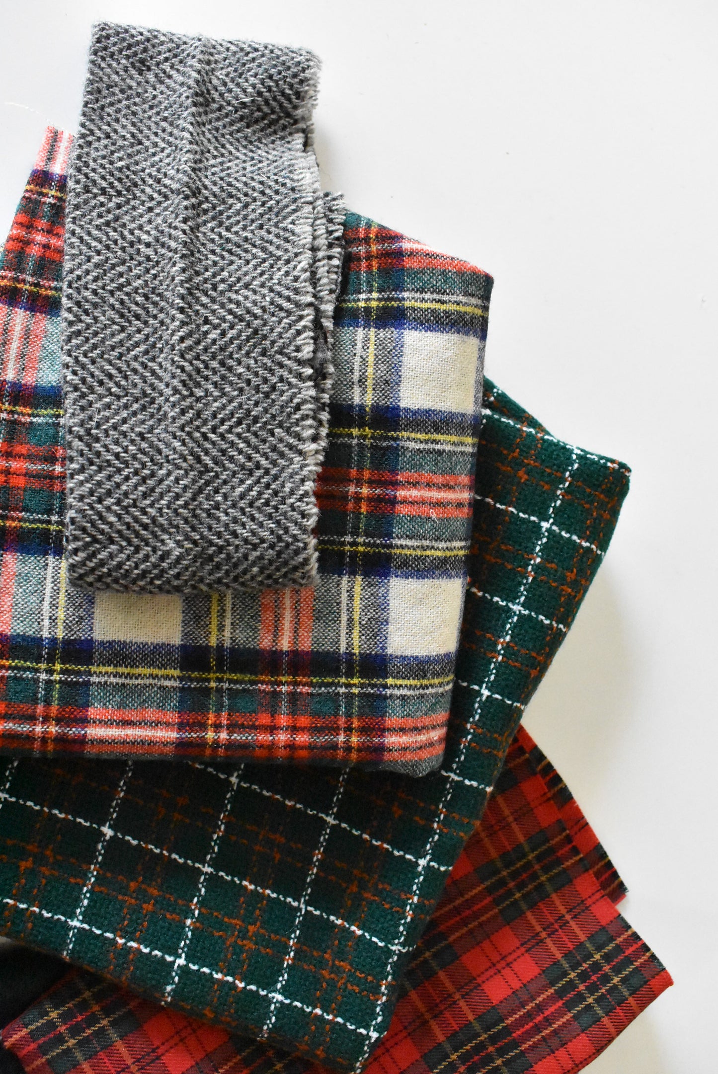 Plaid wool fabric pieces