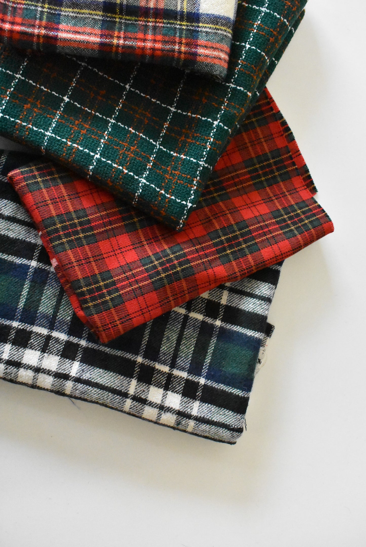 Plaid wool fabric pieces
