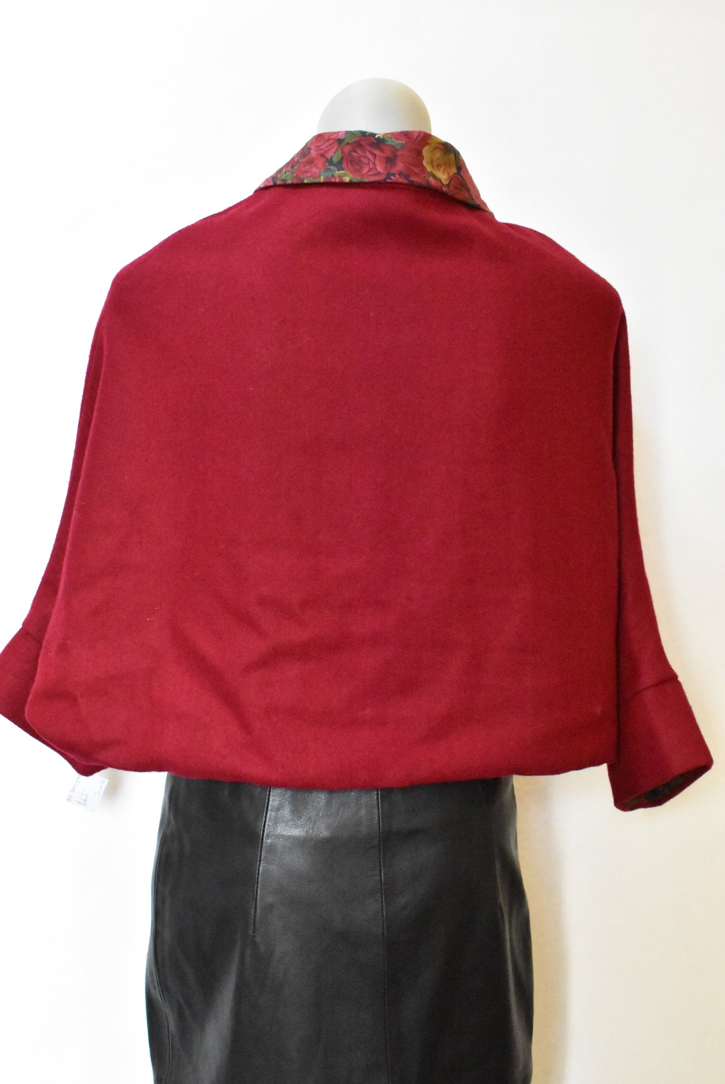 Chelsea Gale, ruby red and floral poncho, OSFM
