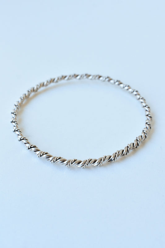 Tightly twisted silver bangle