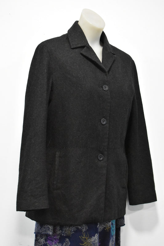 Capture, wool blend black coat, 12
