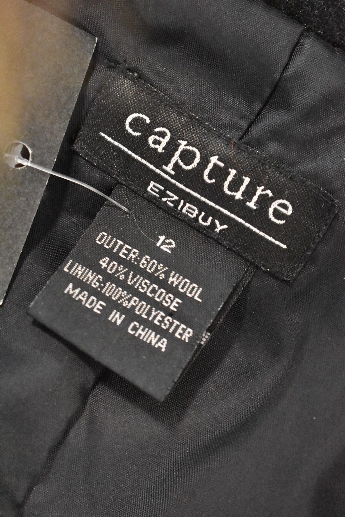 Capture, wool blend black coat, 12