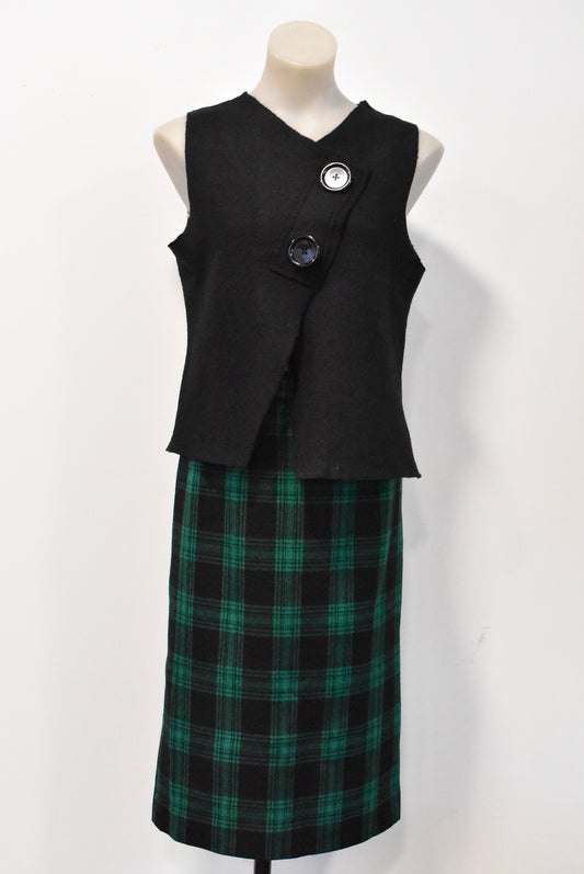 Green wool plaid skirt, S