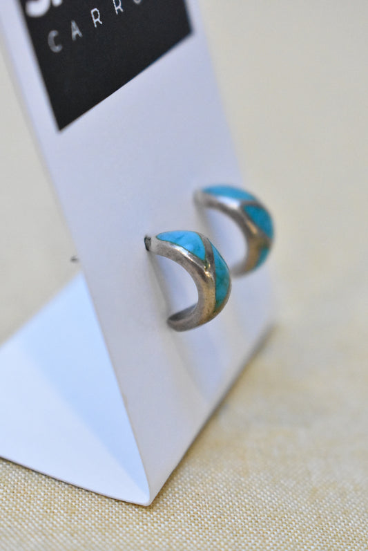 Silver (925) and teal semi circle earrings