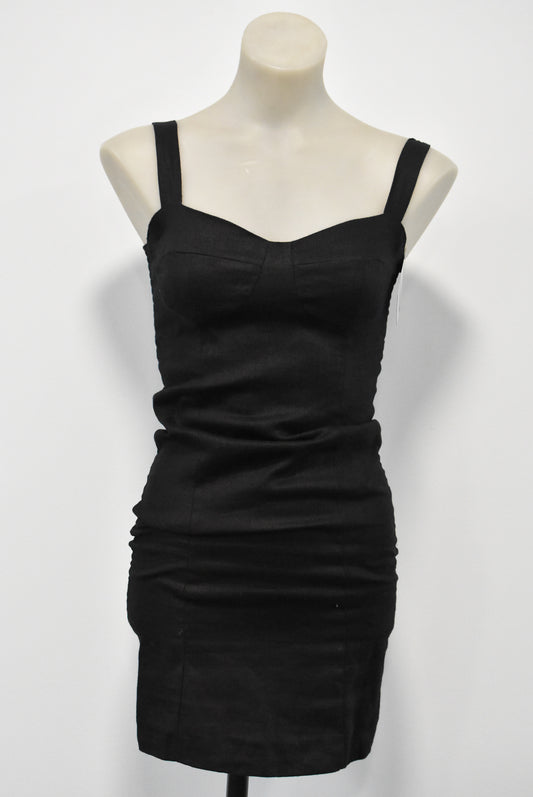 Superette linen black dress with stretchy ruched back, 6