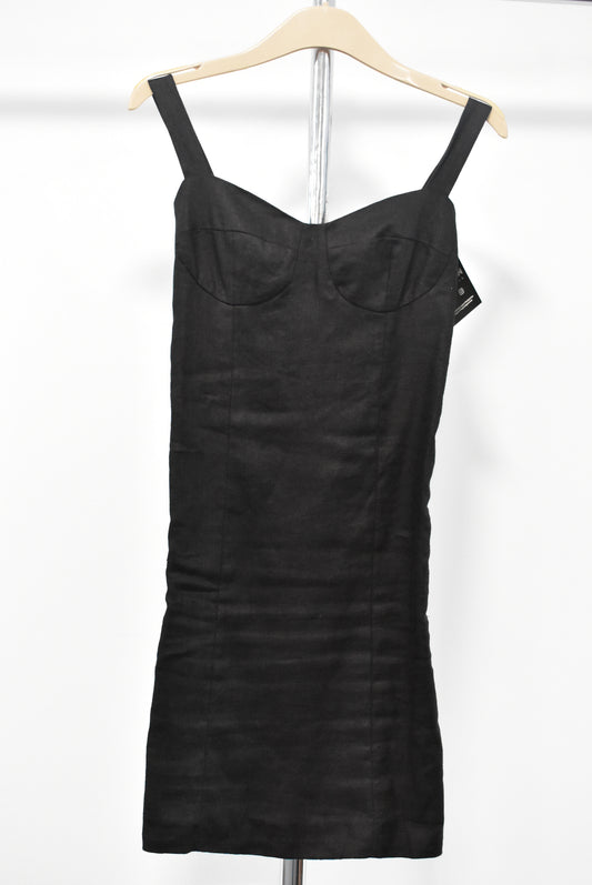 Superette linen black dress with stretchy ruched back, 6