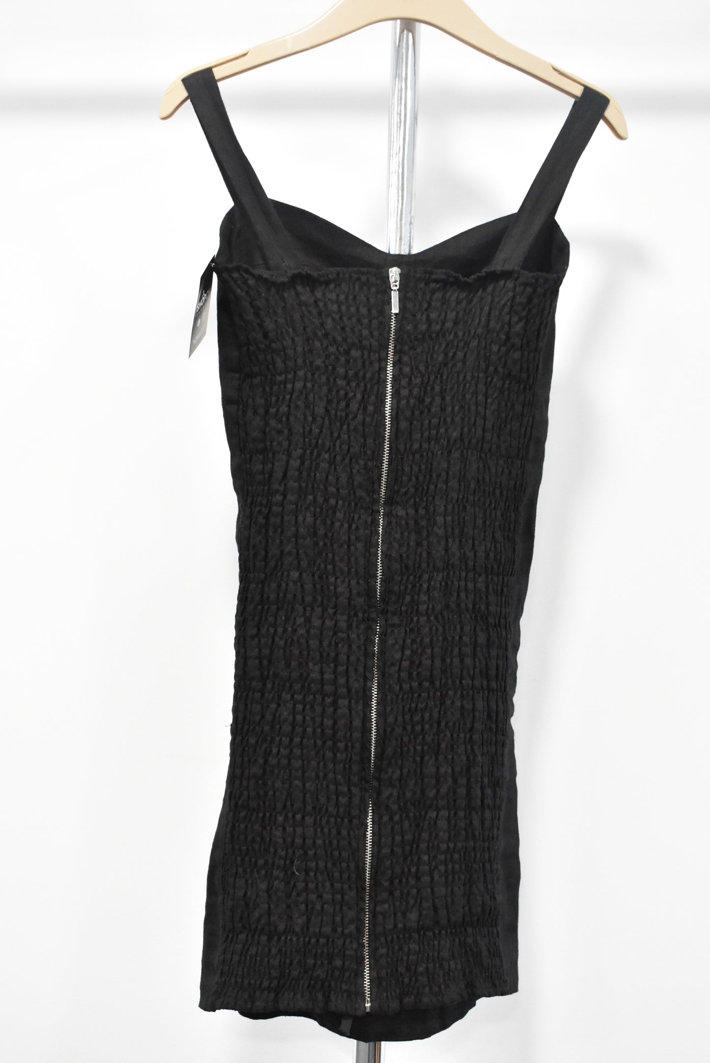 Superette linen black dress with stretchy ruched back, 6