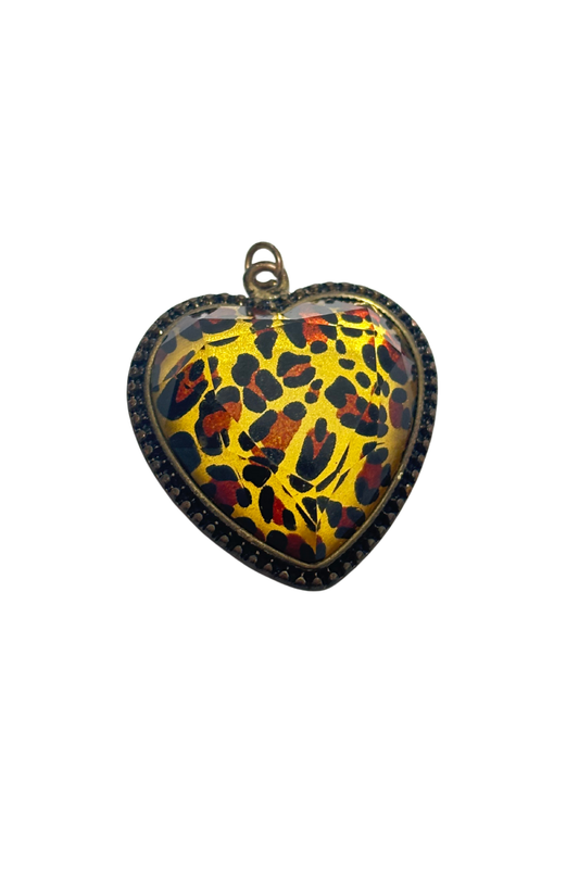 Y2K Cheetah print heart pendant