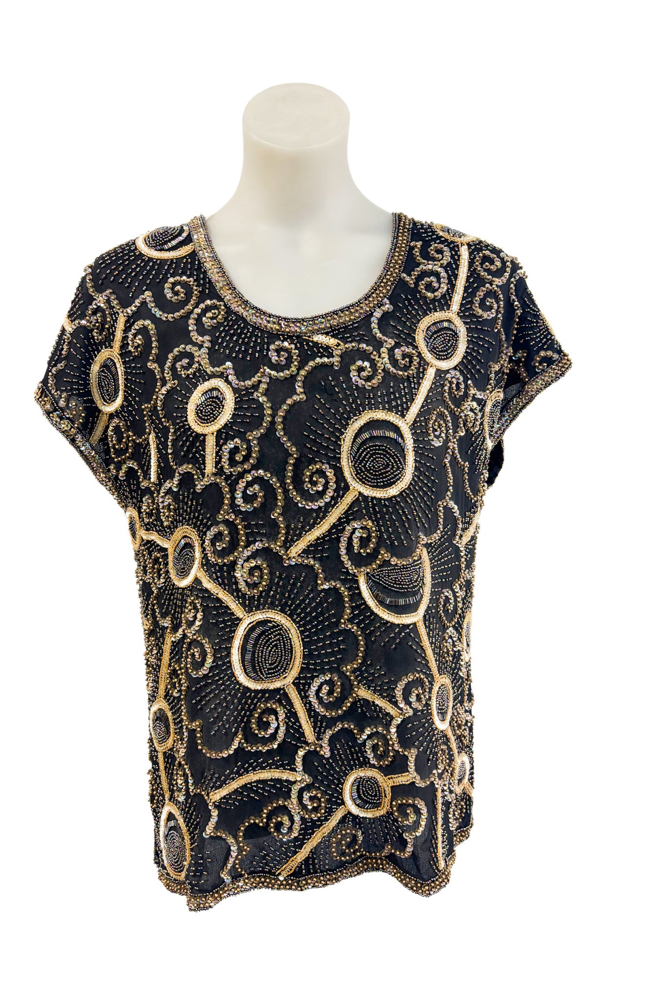 Sudi England 100% silk beaded top, L NWT
