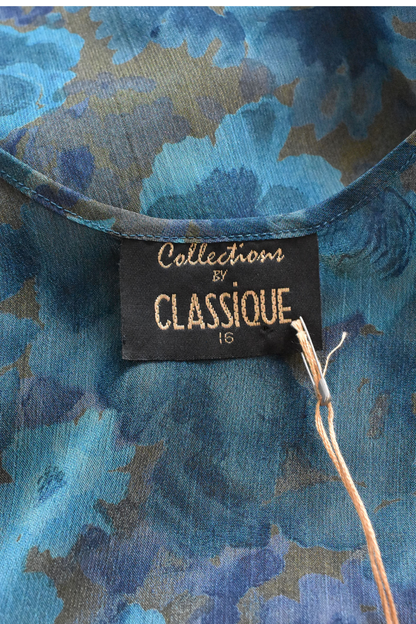 Vintage Classique "Collections" blue oil painting flowers cami, 16