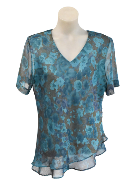 Classique "Collections" blue oil painted flowers blouse, 16