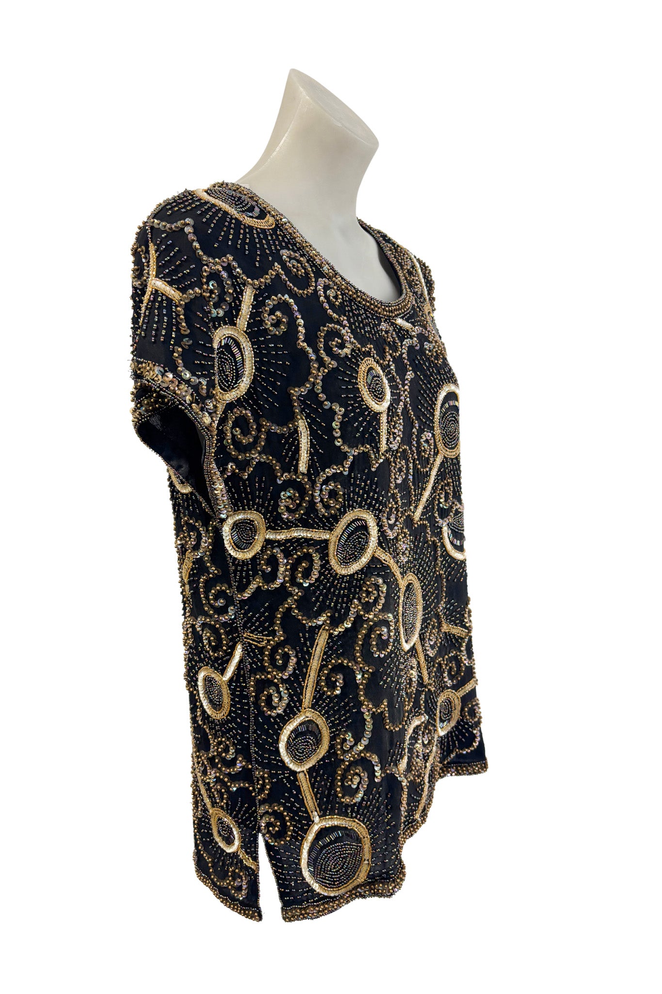 Sudi England 100% silk beaded top, L NWT