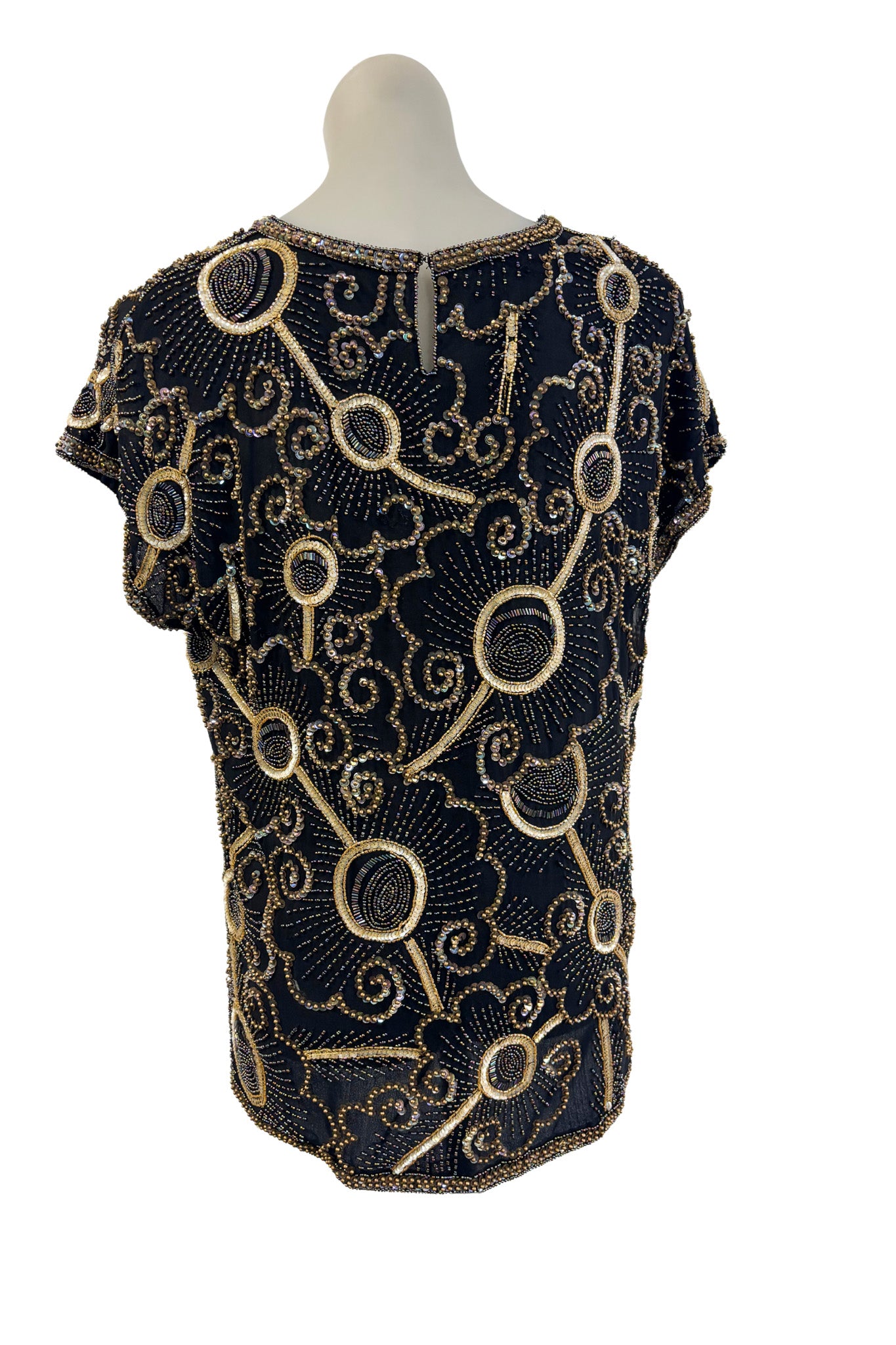 Sudi England 100% silk beaded top, L NWT