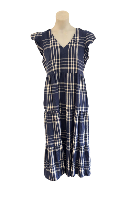Sass blue + white plaid linen dress