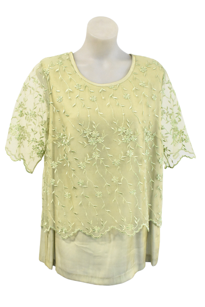 Cashews NZ made sage green mesh floral top, 12