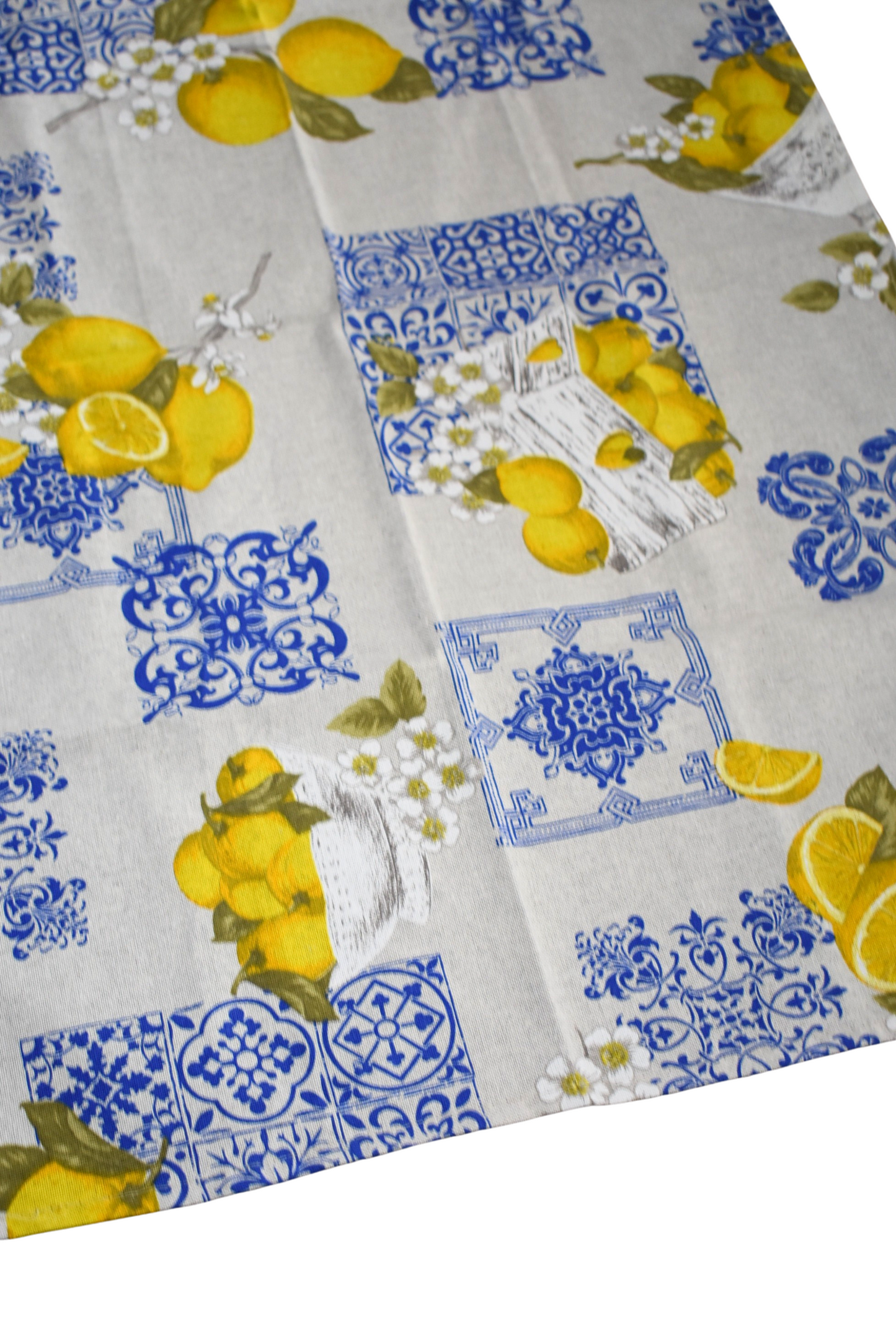 Italian made lemon blue tile tea towel