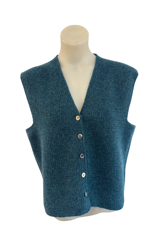 Ocean blue handknit wool vest, M