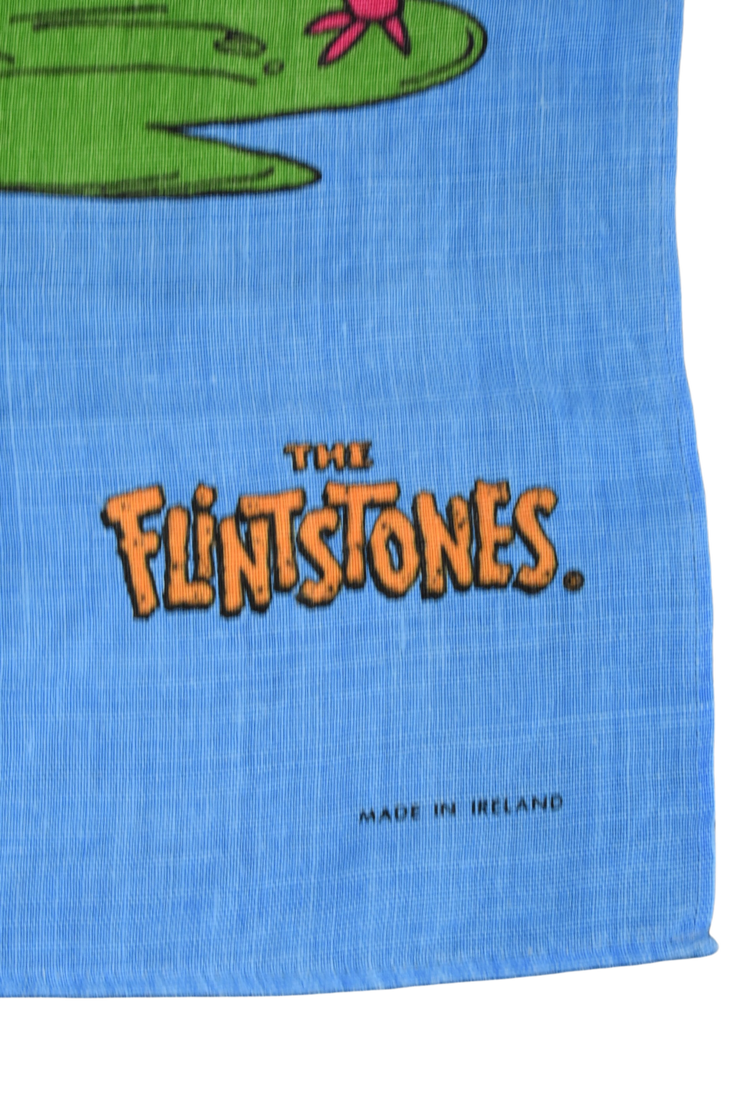 Retro Flintstones pure linen blue tea towel