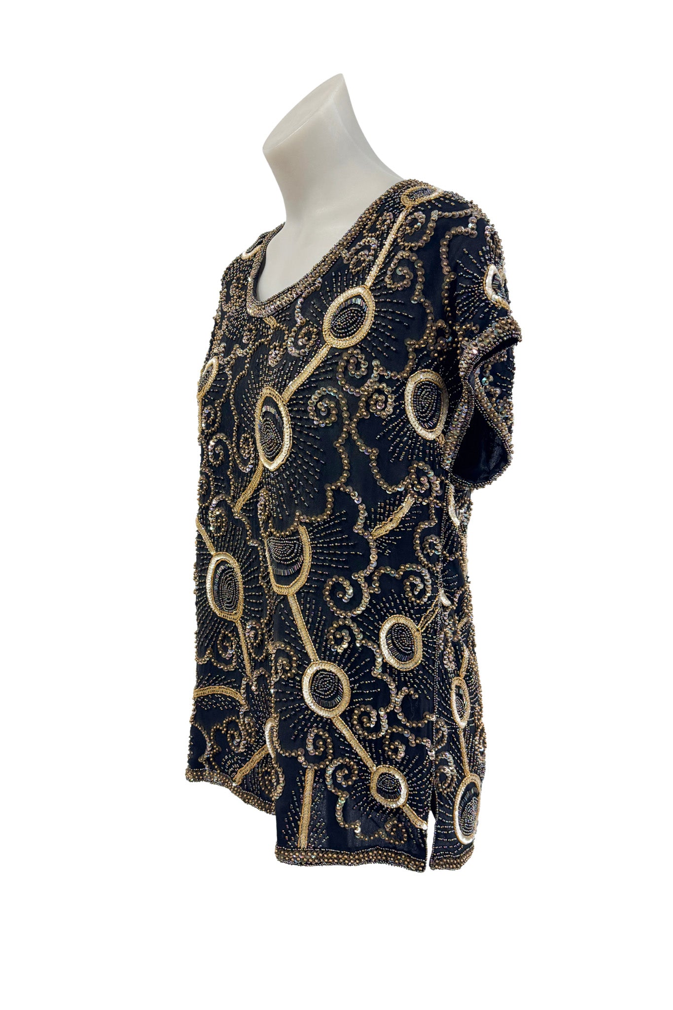 Sudi England 100% silk beaded top, L NWT