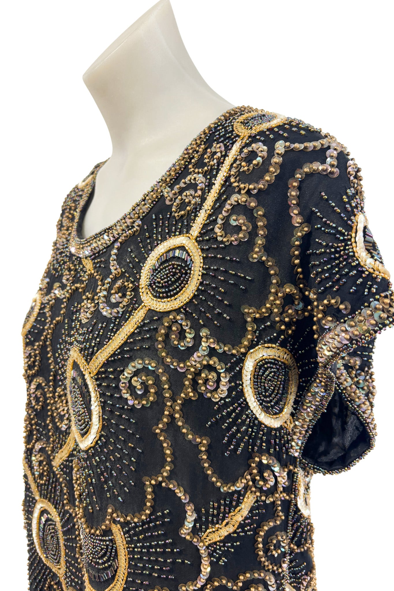 Sudi England 100% silk beaded top, L NWT