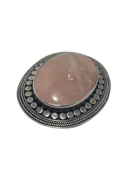 925 Silver rose quartz brooch