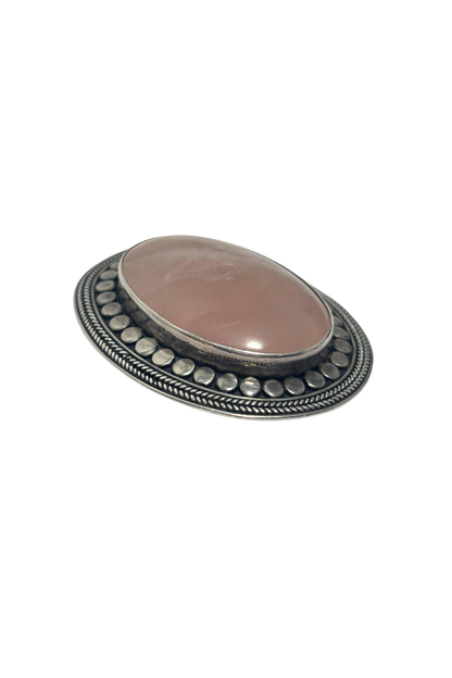 925 Silver rose quartz brooch
