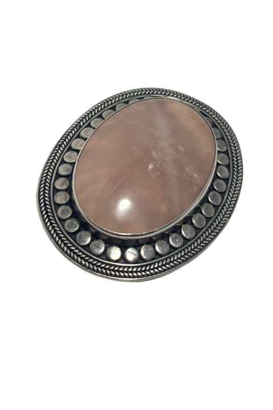 925 Silver rose quartz brooch
