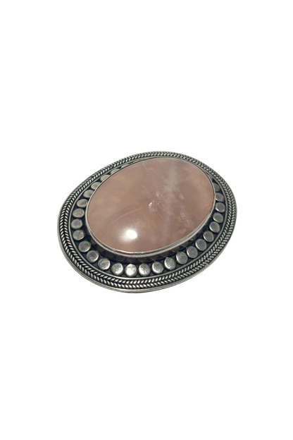 925 Silver rose quartz brooch