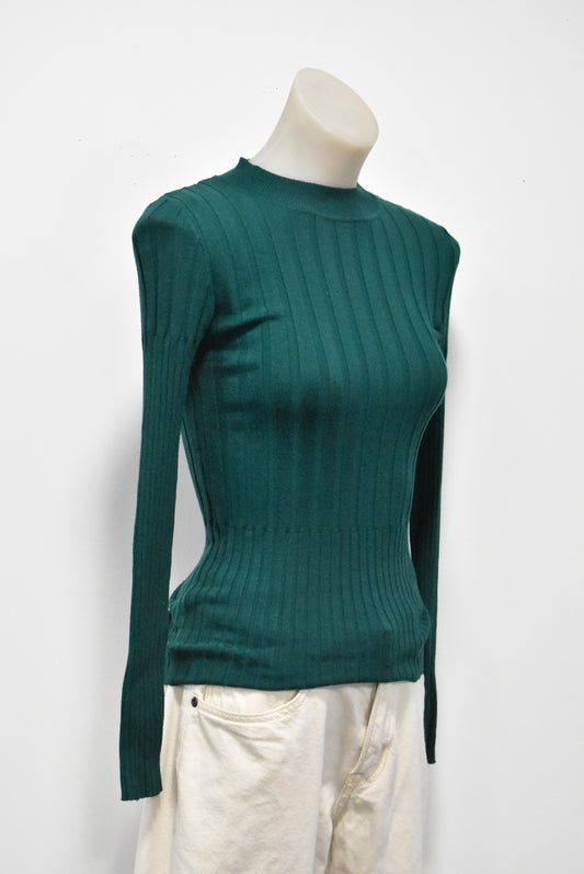 Pagani emerald green ribbed long sleeve knit top, XS
