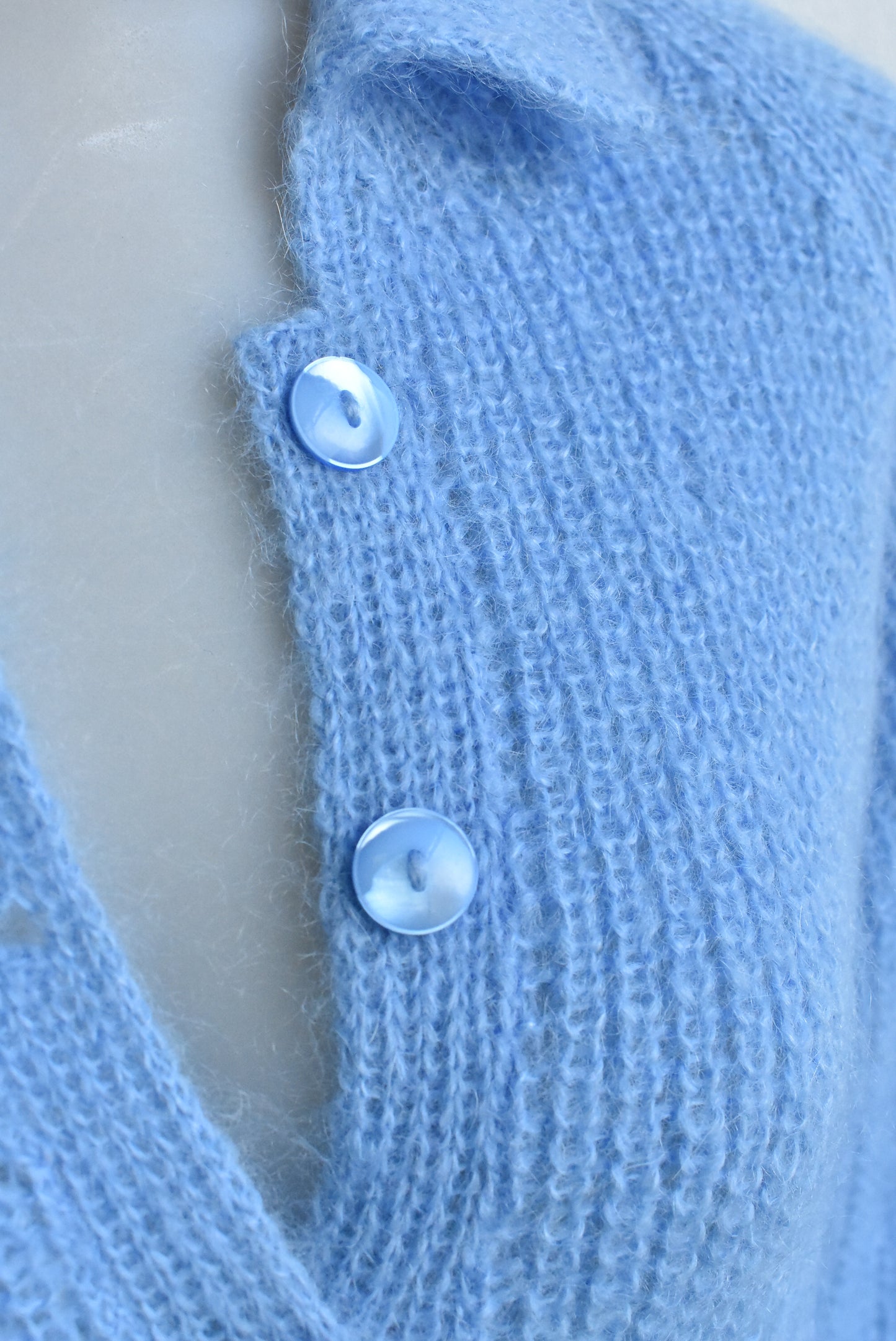 Blue knit cardigan, two pockets, S/M