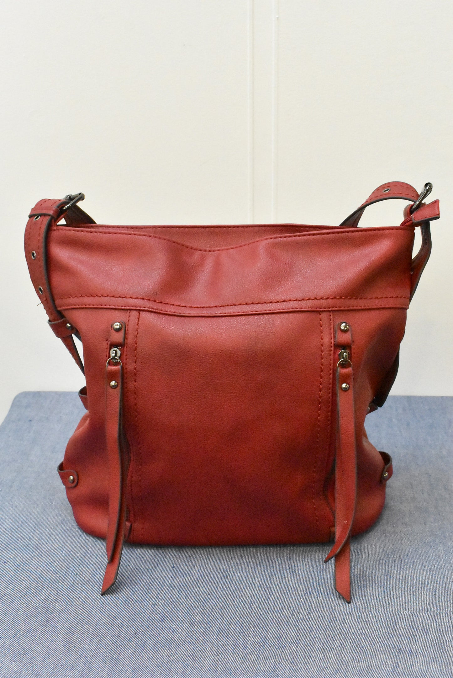 Large red shoulder bag