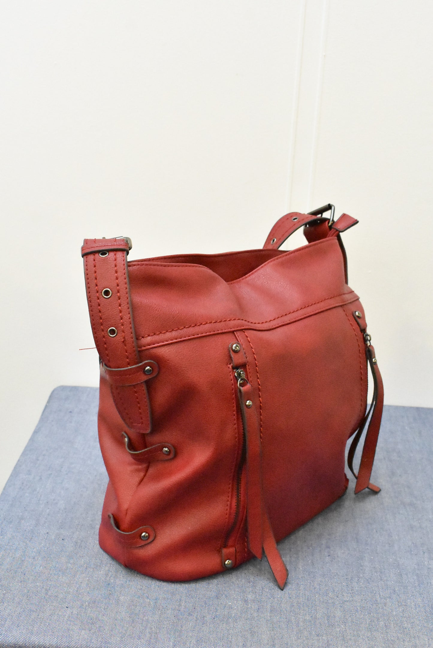 Large red shoulder bag