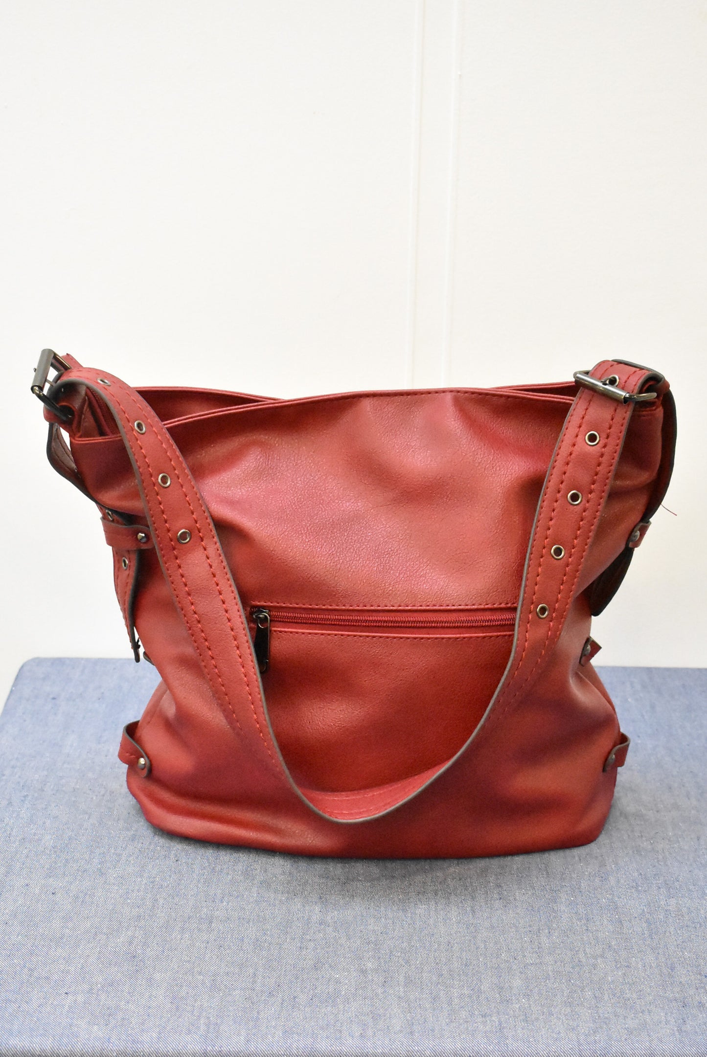 Large red shoulder bag