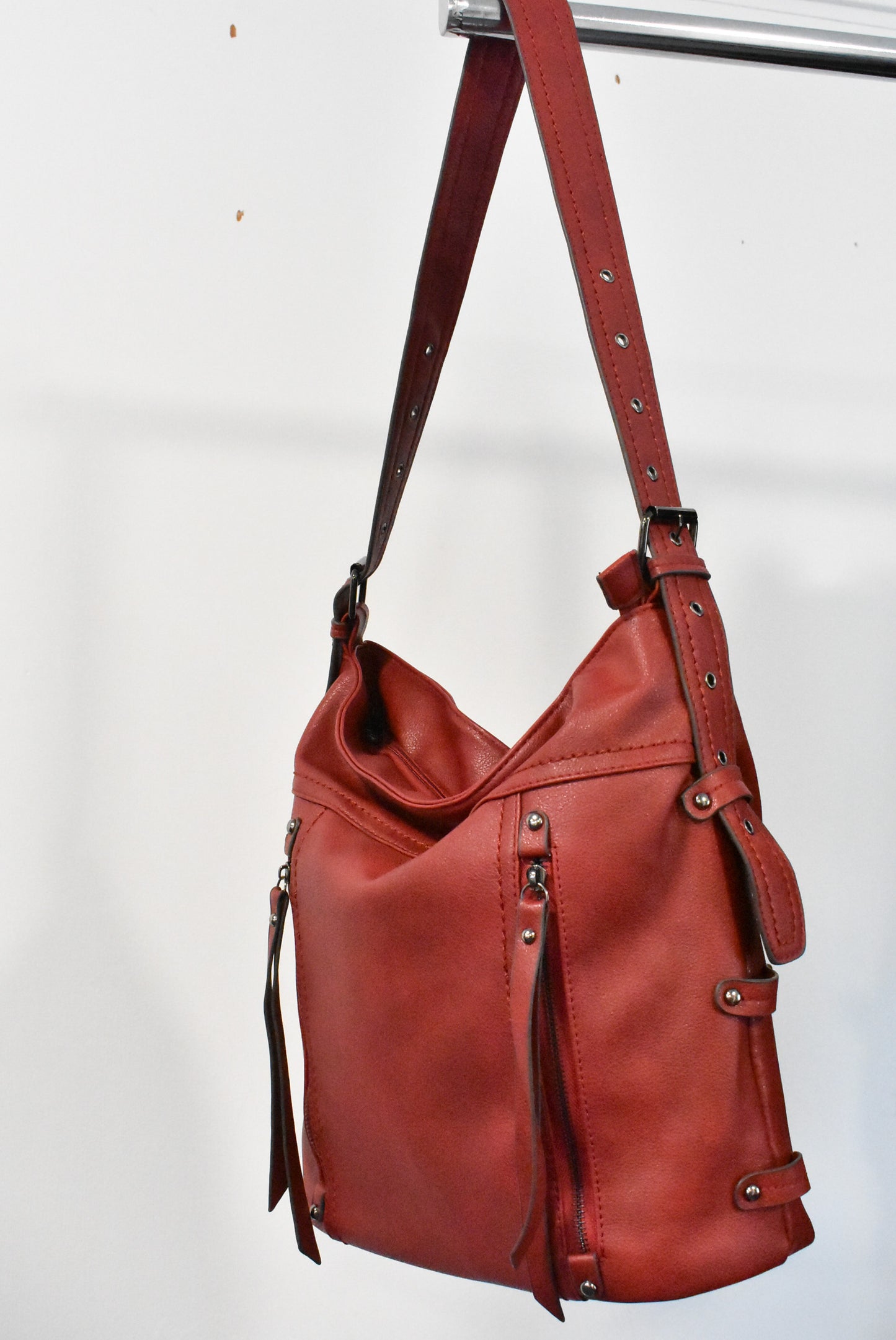 Large red shoulder bag