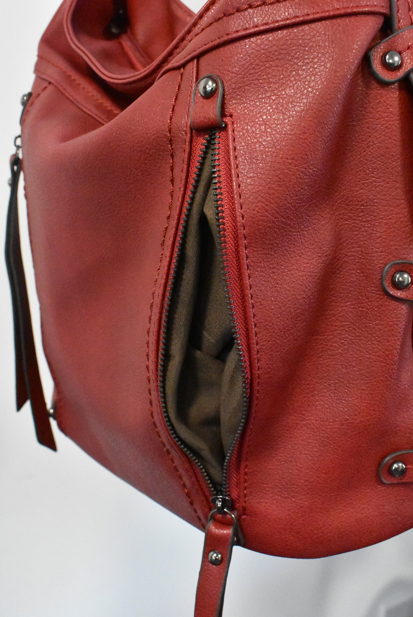 Large red shoulder bag