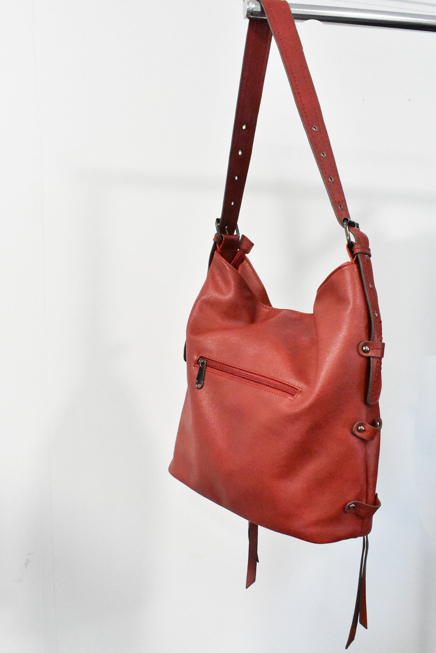 Large red shoulder bag