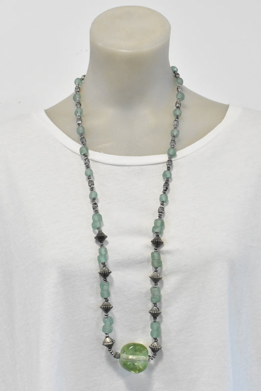 Seafoam green glass bead necklace