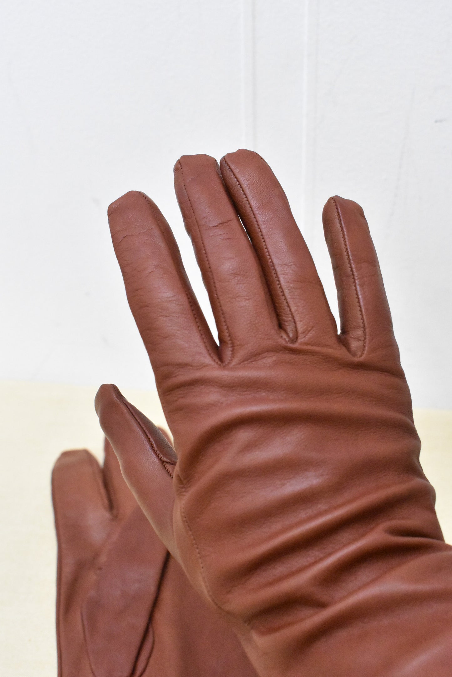 Tan leather silk lined gloves, size 7