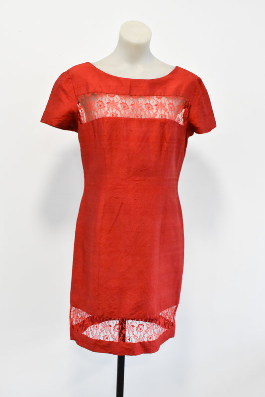 Red silk dress, M