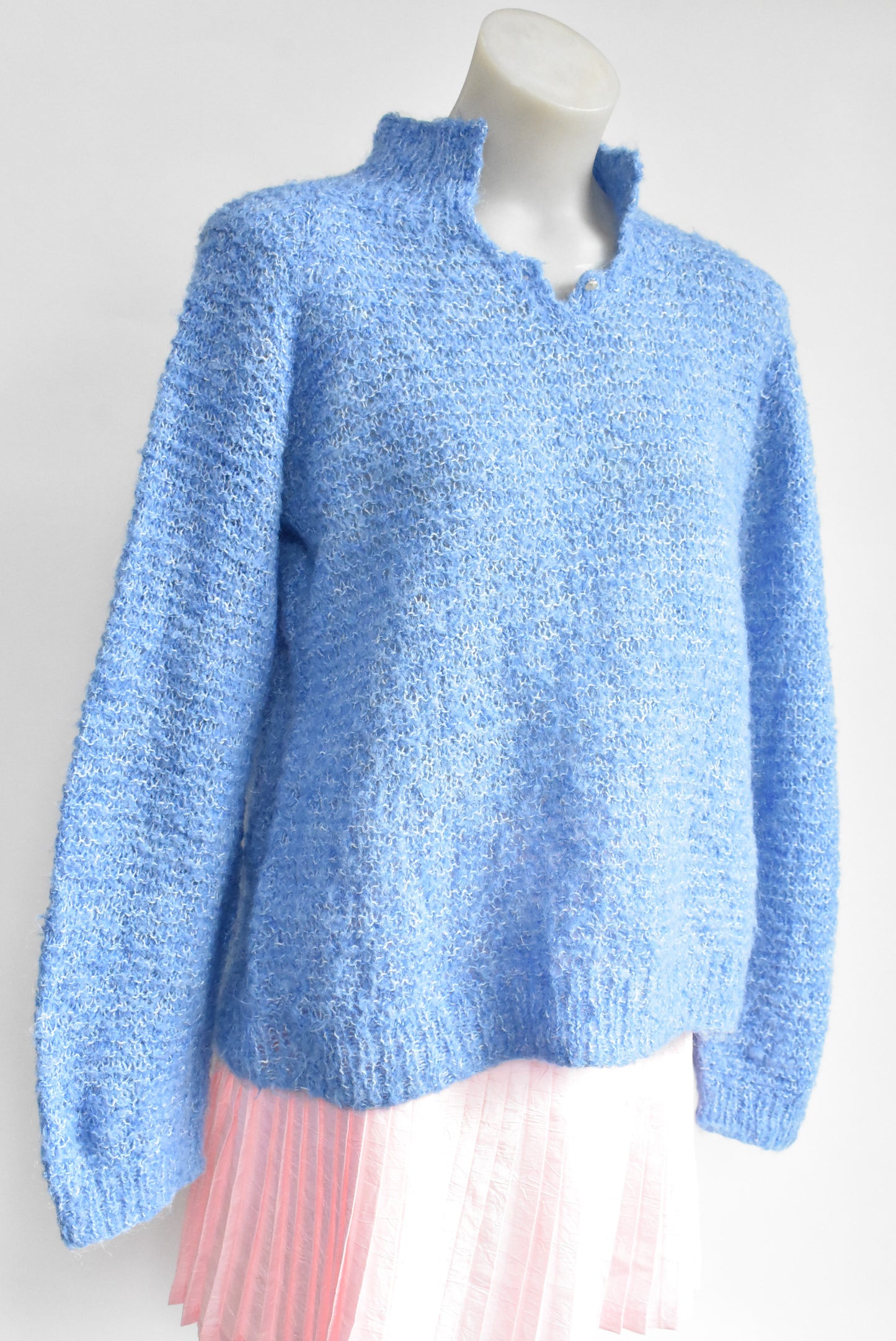 Handknit blue wool jumper, M