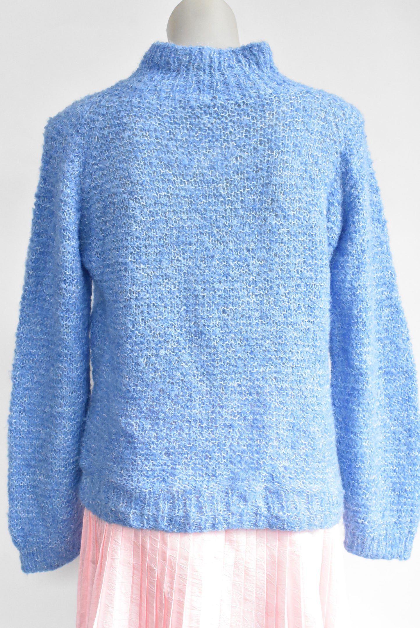 Handknit blue wool jumper, M