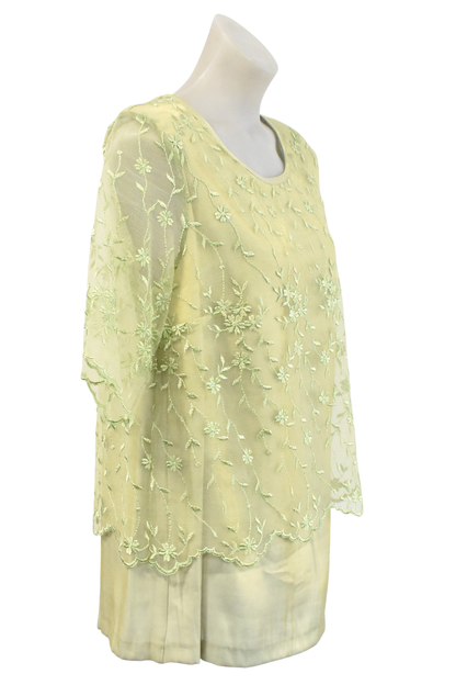 Cashews NZ made sage green mesh floral top, 12