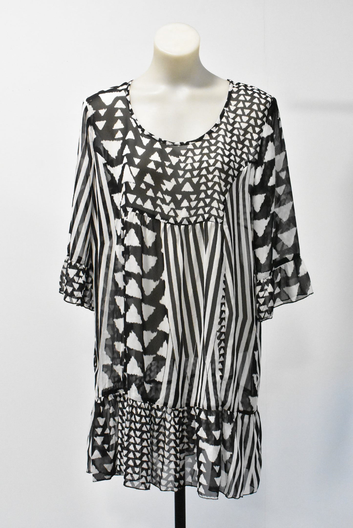 Black and white chiffon dress, L