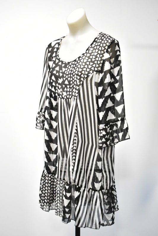 Black and white chiffon dress, L