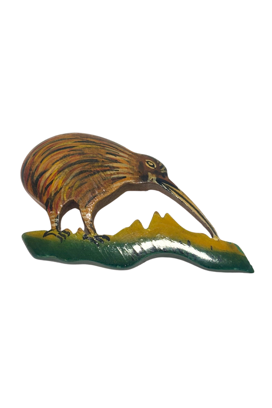Vintage wooden kiwi brooch