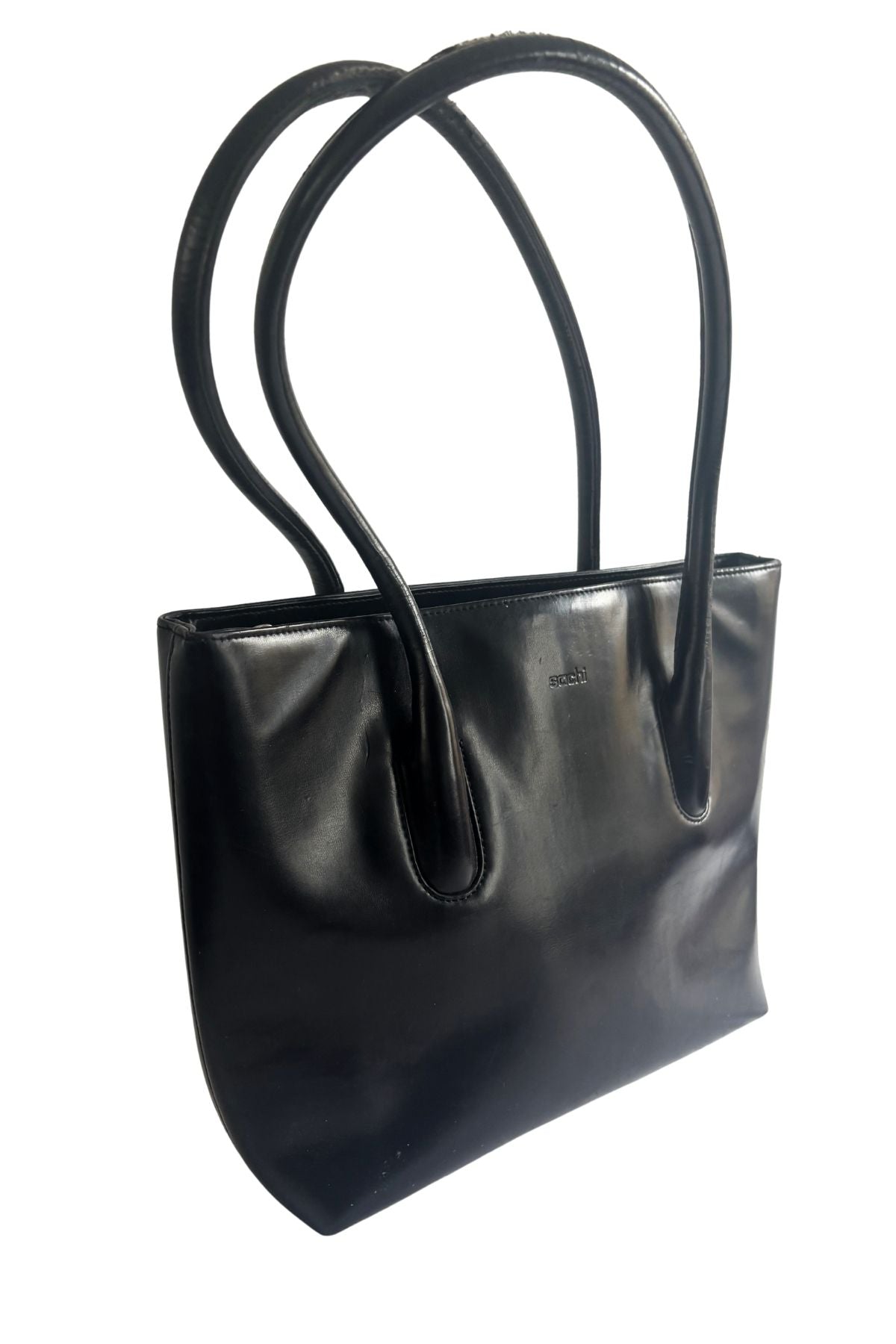 Sachi large black vinyl leather handbag
